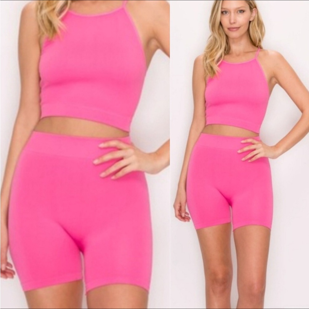 Kimberly Matching Tank Top & Bike Shorts Set Women Color Pink Size L